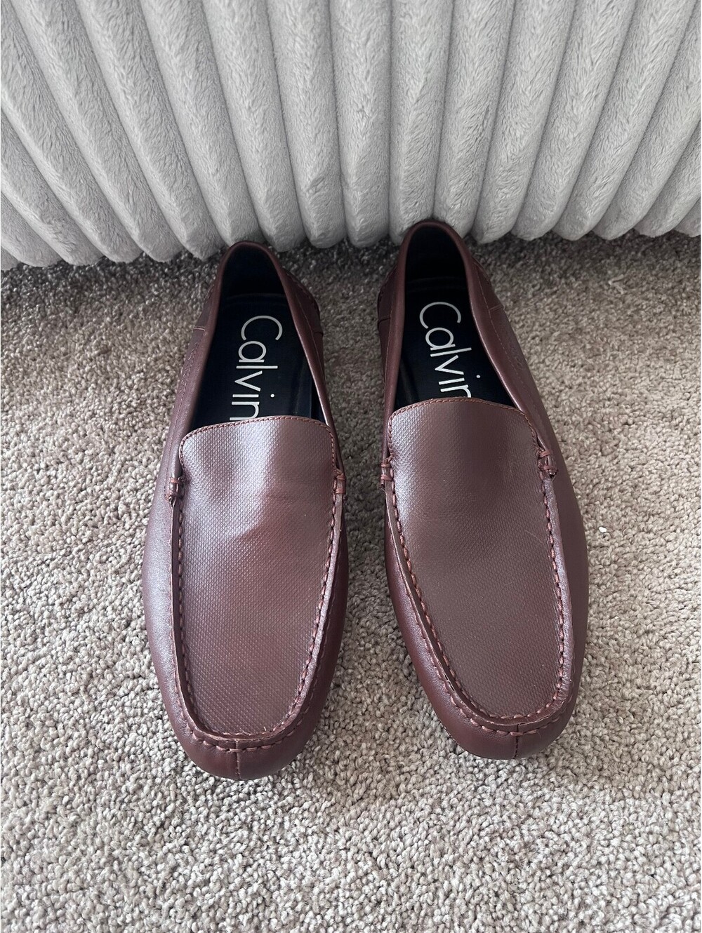 Calvin Klein Men's Brown Leather Slip-On Loafers Size 10